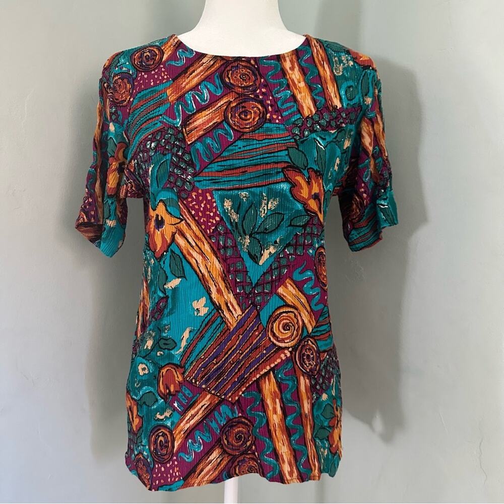 Kelly Stevens Vintage Abstract Women's Blouse, Artsy, 80’s, Rayon,‎ USA Made, L